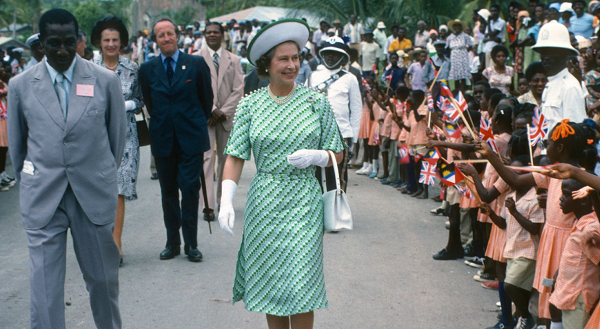 The Queen pictured during a walkabout in Barbados in 1977