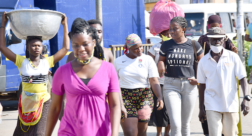 Some pedestrains in Accra Central, without face masks