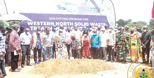President Akufo-Addo performing the sod cutting ceremony for the Western North Waste Treatment Facility