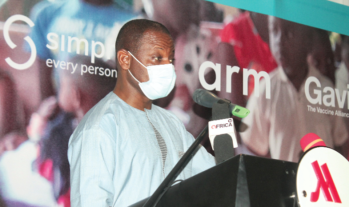 Dr Patrick Kuma-Aboagye (left), the Director-General, Ghana Health Service, addressing some of the invited guests at the Biometrics for Vaccine Delivery Technical workshop. Picture: Maxwell Ocloo