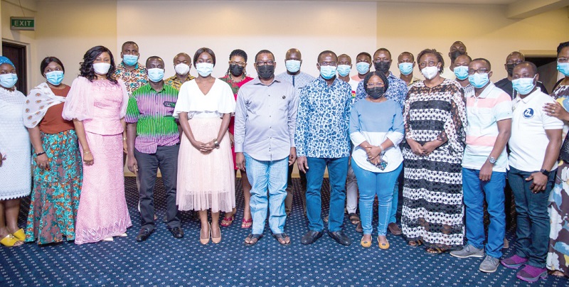Mr Kobby Asmah (6th left) and Mr Joseph Siaw Agyepong (7th left) with senior members of the GCGL team and the Jospong Group of Companies after the meeting