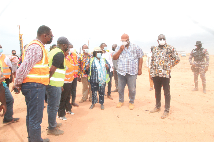 Ms Cecilia Abena Dapaah (3rd right), the Minister of Sanitation and Water Resources, Mr Henry Quartey (2nd right), Greater Accra Regional Minister, and Mr Felix Mensah Nii Anang-La (right), Mayor of Tema, inspecting the landfill. Picture: ESTHER ADJEI