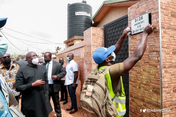 Vice President Dr Mahamudu Bawumia has inspected work on the ongoing installation of unique addresses on all 7.5 million properties across the country.