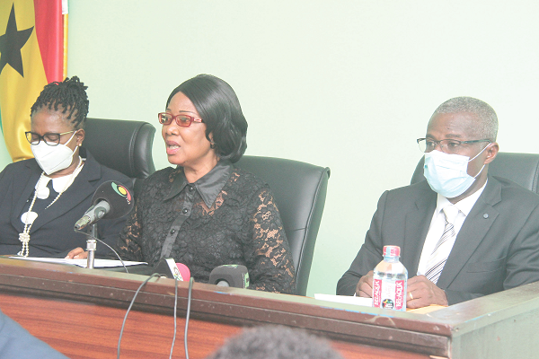 Justice Irene Charity Larbi (middle), Justice of the Court of Appeal and Judge in charge of Alternative Dispute Resolution,  launching the ADR Week. With her are Justice Elizabeth Ankomah (left), Supervising High Court judge, Tema, and Mr Narh Awah (right), Magistrate of the Sege District Court and Relieving Magistrate for the Ada Magistrate Court