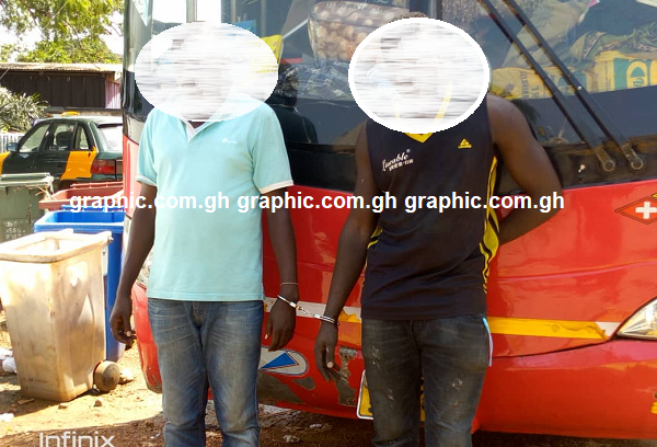 Awudu Yakubu, the driver in-charge of the vehicle (left) and Ibrahim Haruna, who hired the vehicle (right)