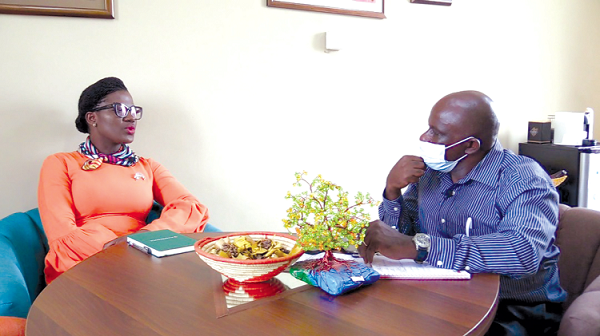  Dr Haggar Hilda Ampadu, Director-General of NaSIA, speaking to Severious Kale-Dery, Education, Gender and Health Editor of the Daily Graphic. 