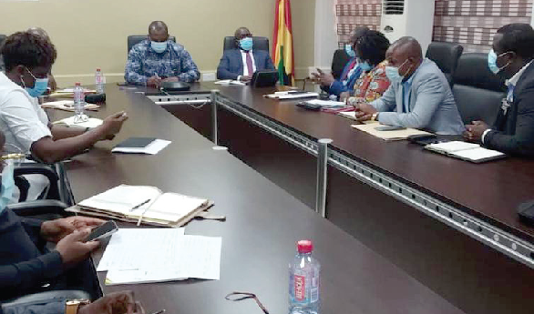 •Dr Matthew Opoku Prempeh (arrowed), Minister of Energy and Petroleum, briefing the delegation from the University of Environment and Sustainable Development 