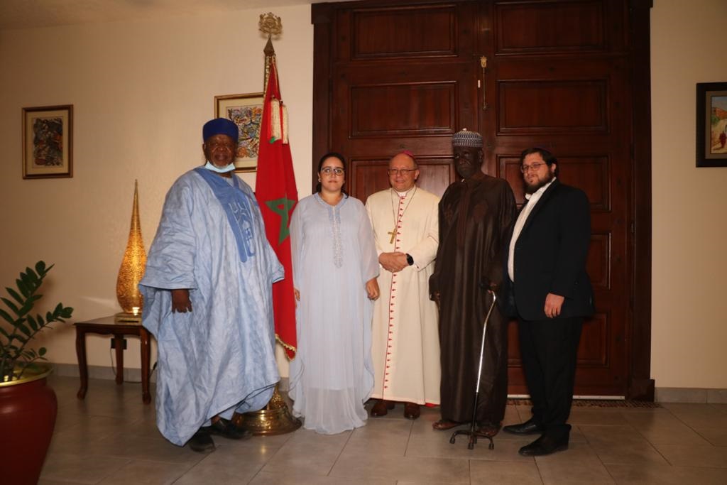 From left, Shiekh Mustapha Ibrahim, Ambassador Imane Ouaadil, Archbishop Monsignor Henryk Mieczyslaw Jagodzinki, Shiekh Usman Bari, and Rabbi Noah Majesky.