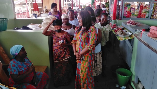 Ms Rita Odoley Sowah, Member of Parliament for La Dadekotopon interacting with some traders. Picture: NII MARTEY M. BOTCHWAY