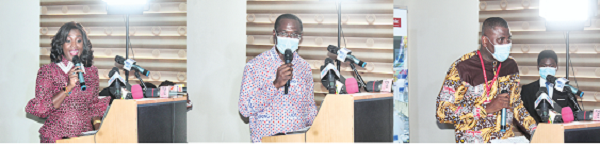  Dr Abena Asomaning Antwi —  Managing Director, Africa Environmental Sanitation Consult (left), Dr Joseph Siaw Agyepong — Executive Chairman, Jospong Group of Companies (middle), Mr Franklin Sowa — Director, Sales and Marketing at the GCGL (right)