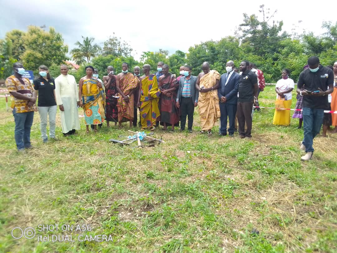 Officials of VIS Ghana, BOK Africa Concern, Chiefs of Senase and Berekum at the site for the soap factory warehouse