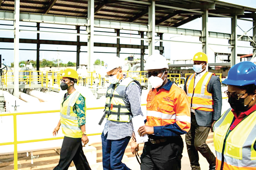 Mr Bartholomew Darko (2nd right), MD of the TTF, conducting Dr Mustapha Abdul-Hamid (2nd left), CEO of the NPA, and his team round the Tank Farm during the event. Picturre: DELLA RUSSEL OCLOO 