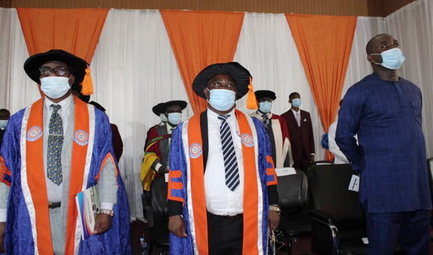 Deputy Director General of GTEC, Dr Ahmed Jinapor Abdulai (right), and Vice Chancellor of KTU, Professor David Kofi Essumang (middle) at the second session of the17th congregation of KTU.