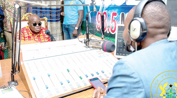 President Akufo-Addo (left) speaking during his interview on Justcie FM