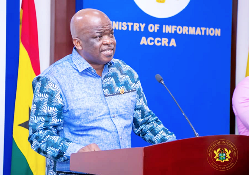 Mr Thomas Kofi Alonsi (left), Director- General of the Ghana Maritime Authority, addressing the news conference in Accra