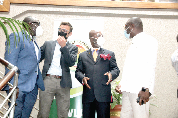 Mr Cecil Edow Garbrah (right), Chief Executive Officer of Toptech Ghana and Road Safety Expert and Mr Kafui Semevo (2nd right), Director for the Driver Training Testing and Licensing  (DTTL) at DVLA with Chief Teete Owusu-Nortey (left), Special Advisor to the Council of Trustees, CILT International and some other participants present. Picture: ESTHER ADJEI.