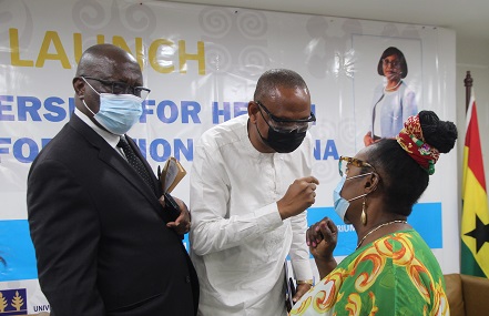 • Ms. Tina Mensah (right) , Deputy Minister of Health, interacting with Dr. Kwesi Asabir (middle), Director of Human Resource for Health Directory, and Dr Samuel Yaw Opoku (left), Allied Health Professions Council, Ministry of Health. Picture: ESTHER ADJEI