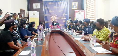 COP Maame Yaa Tiwaa Addo Danquah (4th right), Director, Police Welfare, addressing the meeting