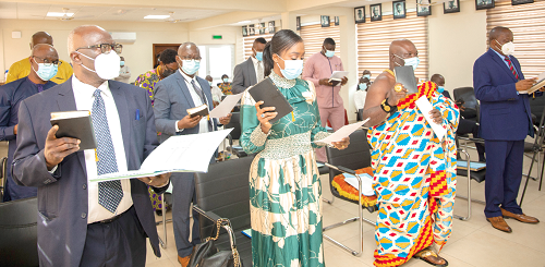 Members of the University of Education, Winneba Governing Board being sworn into office. Picture: EDNA SALVO-KOTEY