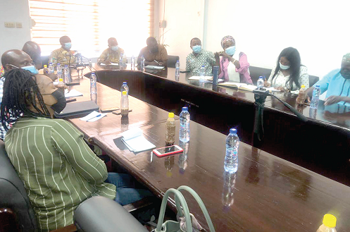 Dr Francis Padi (arrowed) addressing the media after the tour 