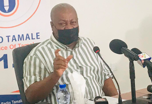 Former President Mahama addressing the media in Tamale