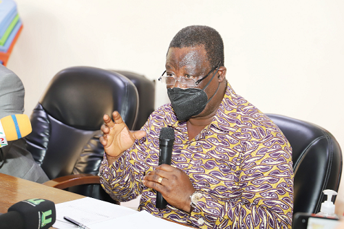 Mr Kwasi Amoako-Attah, the Minister of Roads and Highways, speaking at the meeting with road contractors in Accra