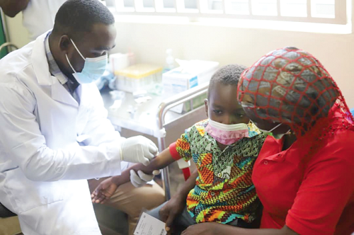 One of the children being vaccinated at the Agogo Presbyterian Hospital in the Ashanti Region. Picture: EMMANUEL BAAH