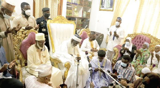 • Sheikh Usman Nuhu Sharubutu (3rd left), the National Chief Imam, offering prayers to family members of the late Ibrahim Kaaka after the meeting. Picture: EDNA SALVO-KOTEY