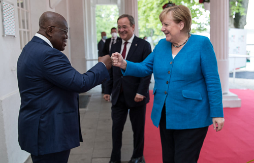  President Nana Addo Dankwa Akufo-Addo being welcomed by Ms Angela Merkel (right), the German Chancellor, during his state visit to Germany