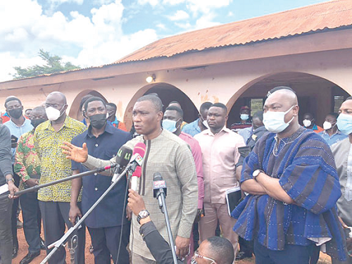 Mr George Mireku Duker, a Deputy Minister of Lands and Natural Resources, addressing the workers