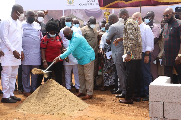 President Akufo-Addo performing the ceremonial sod-cutting for work to start at Borteyman for the construction of sports facilities to host the 2023 African Games