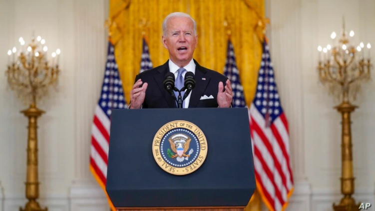 President Joe Biden speaks about Afghanistan from the East Room of the White House, Aug. 16, 2021.