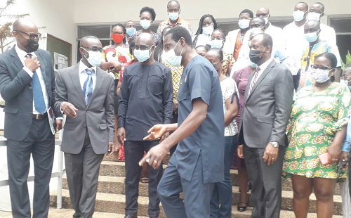 Mr Daniel Akwesi Amankwah (4th left) with Mr Kenneth Adu-Amanfoh (3rd left), Mr Richard N. Nettey (left) and other participants after the opening of the training programme in Accra 