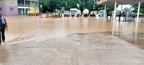 The flooded filling station at Vittin in Tamale