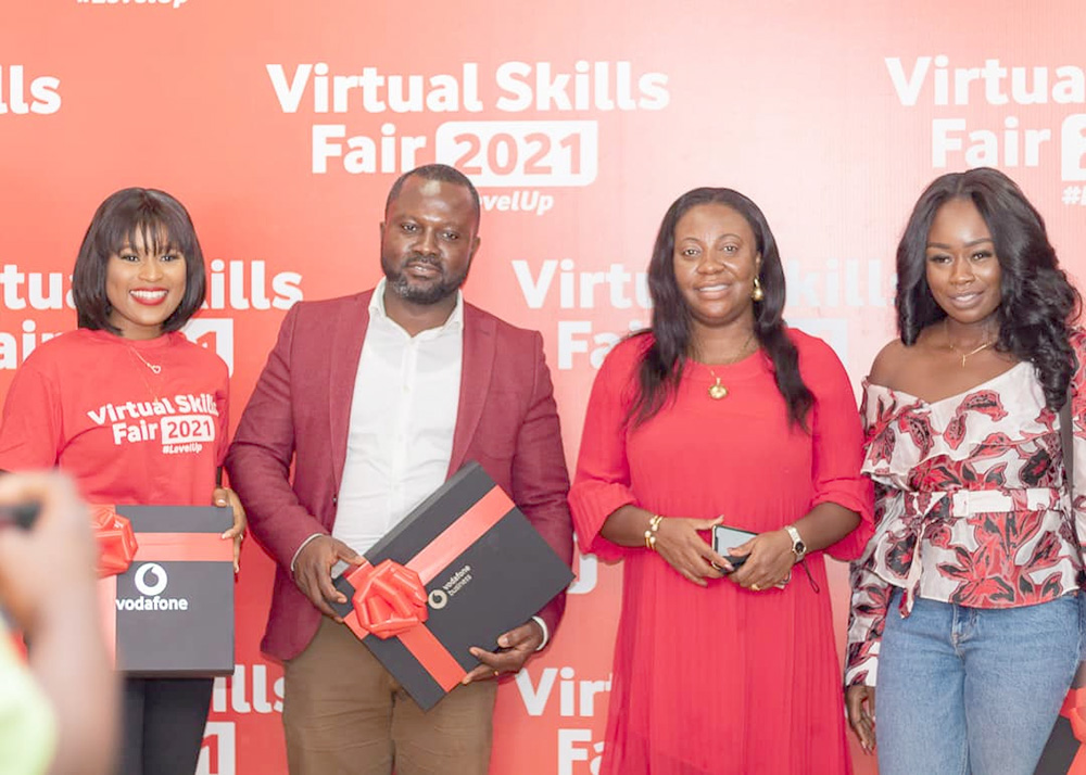 TV presenter, Berla Mundi (left), Mr Maximus Ametorgoh (2nd left), Digital and Marketing Strategist and Technology Consultant, Mrs Patricia Obo-Nai (3rd left), CEO of Vodafone Ghana and Ms Claudia Lumor, Founder of Kollage Media, some speakers at the Virtual Skills Fair.  