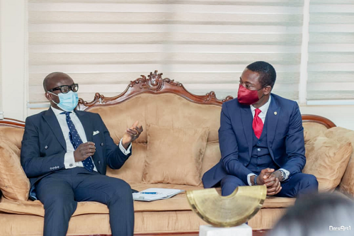 Mr Godfred Yeboah Dame (left), Attorney-General and Minister of Justice, in a chat with Mr Kissi Agyebeng, the Special Prosecutor