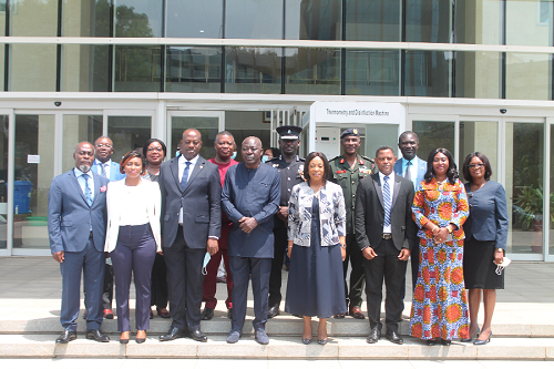 Ms Shirley Ayorkor Botchwey (arrowed), the Minister of foreign Affairs and Regional Integration, with members of the Working Grou
