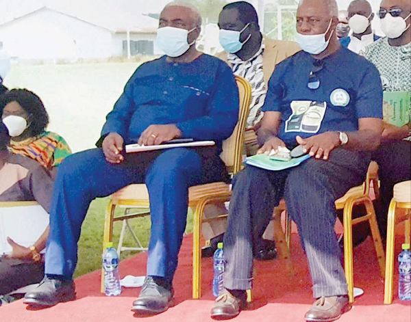 Dr Collins William Asare (left), Administrator, COVID-19 National Trust Fund, and Professor Kodjo Amedjorteh Senah, a sociologist at the University of Ghana, at the 45th anniversary launch of the Centre for Scientific Research into Plant Medicine at Mampong in the Eastern Region
