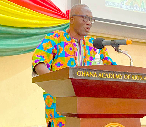 Prof Joseph Atsu Ayee speaking at the launch of his autobiography