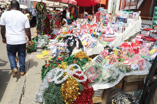 Some Christmas items on display at the Makola Market in Accra. Picture: ELVIS DOWUONA