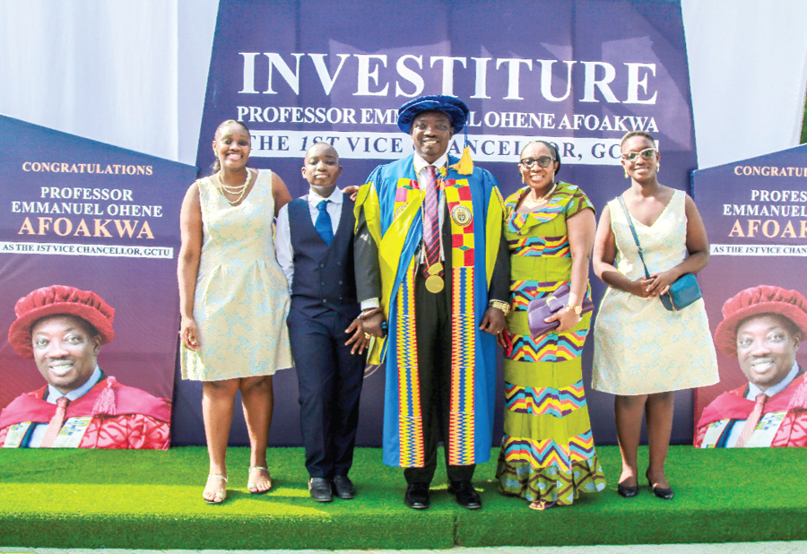  Prof. Emmanuel Ohene Afoakwa (middle), Vice-Chancellor, GCTU,  with his wife and children at the investiture ceremony