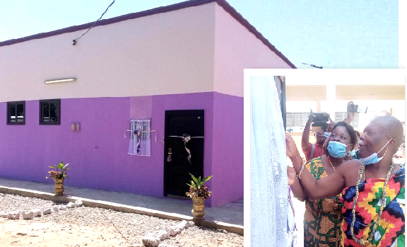 One of the facilities. INSET: Mrs. Phyllis Arthur-Simpson, Headmistress of Mfantsiman Girls, assisting Nana Kwesi Brebo III, Chief of Kuntu, to unveil the plaque to inaugurate the facility, while some officials of Ghana Gas Company look on