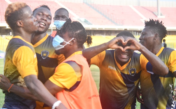 Ebusua Dwarfs celebrating one of their goals