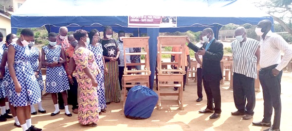 Mono desks and canopies for Cape Coast Presbyterian Basic School