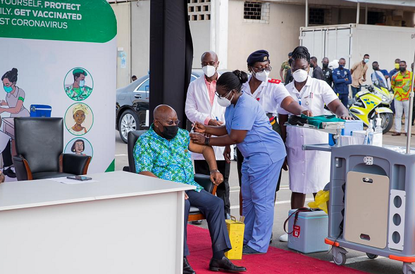 President Akufo-Addo took his first shot of the COVID-19 vaccine at the 37 Military Hospital