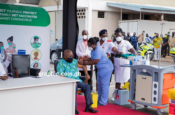 President Akufo-Addo took his first shot of the COVID-19 vaccine at the 37 Military Hospital