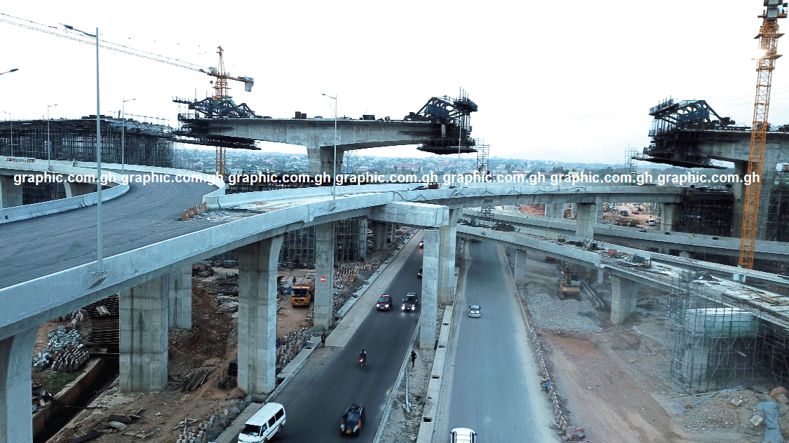  Work on the four-tier Pokuase Interchange which began in July 2018 is nearing completion. Picture: Douglas Anane-Frimpong