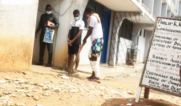 Opambour Agya Badu Nkansah limping to the court room