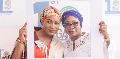 Wife of the Vice-President, Mrs Samira Bawumia, and the Minister for Gender, Children and Social Protection, Ms Cynthia Morrison, promoting the Ghanaian Against Child Abuse (GACA) Campiagn
