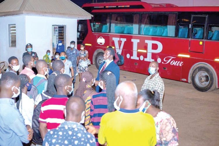 Dr Adutwum (arrowed) advising the beneficiaries before their departure